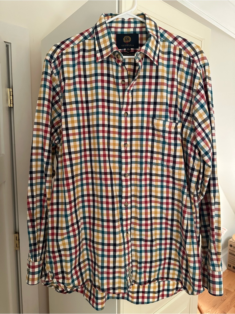 Viyella Peter Christian Plaid Shirt, Cotton Wool Blend, Tattersall, Size 17.5 44
